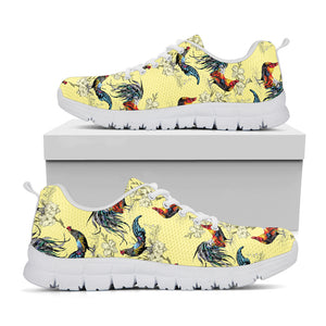 Rooster And Flower Pattern Print White Sneakers