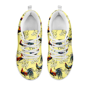 Rooster And Flower Pattern Print White Sneakers