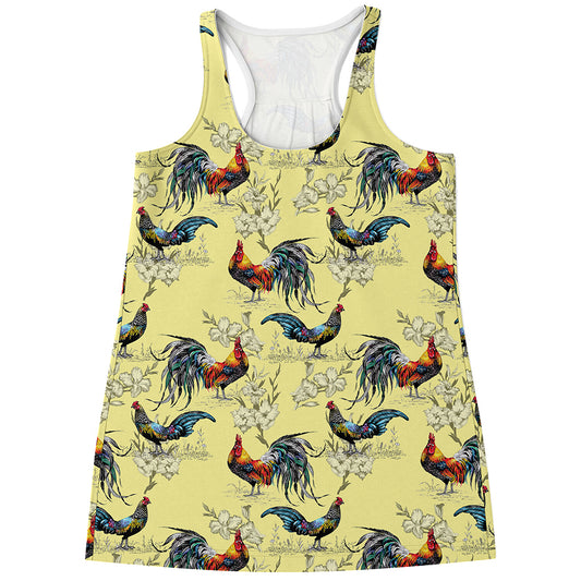 Rooster And Flower Pattern Print Women's Racerback Tank Top