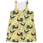 Rooster And Flower Pattern Print Women's Racerback Tank Top