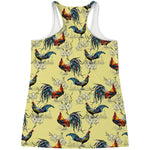 Rooster And Flower Pattern Print Women's Racerback Tank Top