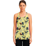 Rooster And Flower Pattern Print Women's Racerback Tank Top