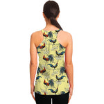 Rooster And Flower Pattern Print Women's Racerback Tank Top
