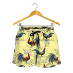 Rooster And Flower Pattern Print Women's Shorts