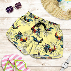 Rooster And Flower Pattern Print Women's Shorts