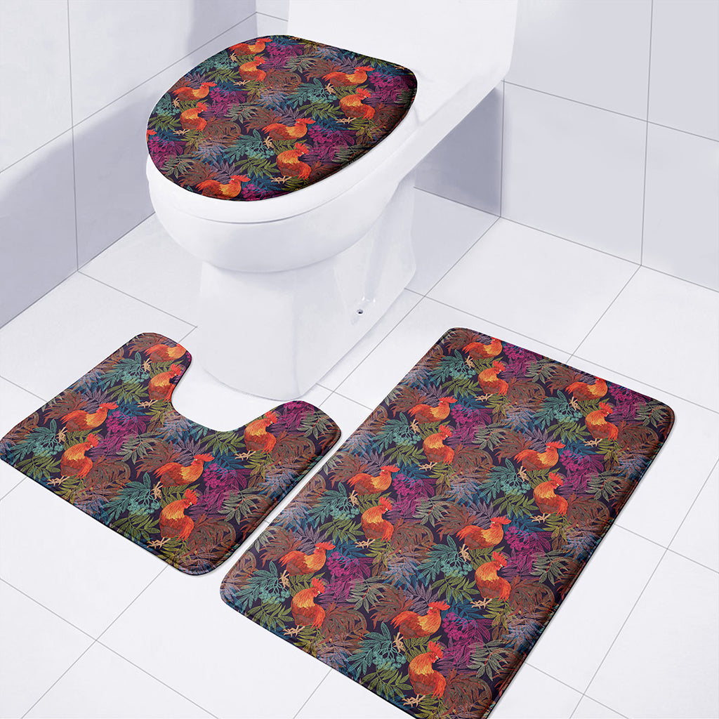 Rooster And Rowan Pattern Print 3 Piece Bath Mat Set
