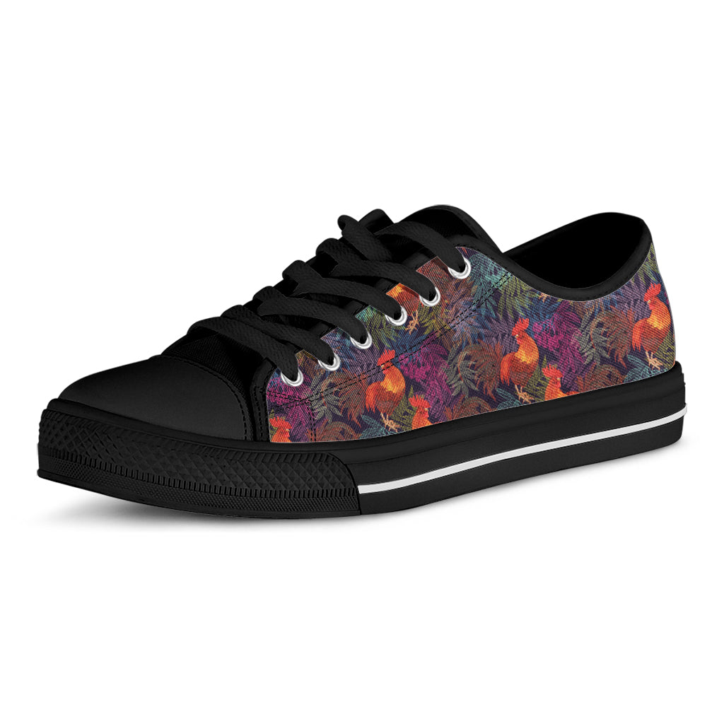 Rooster And Rowan Pattern Print Black Low Top Shoes