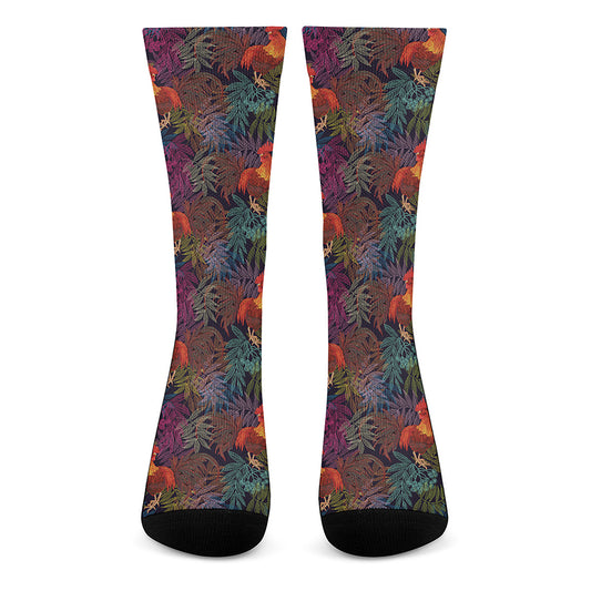 Rooster And Rowan Pattern Print Crew Socks