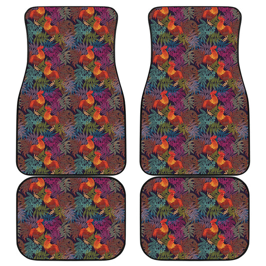 Rooster And Rowan Pattern Print Front and Back Car Floor Mats