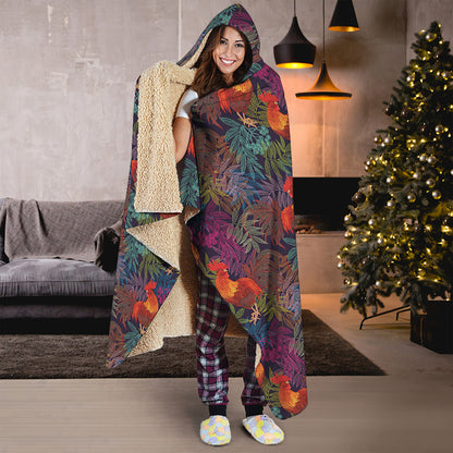 Rooster And Rowan Pattern Print Hooded Blanket