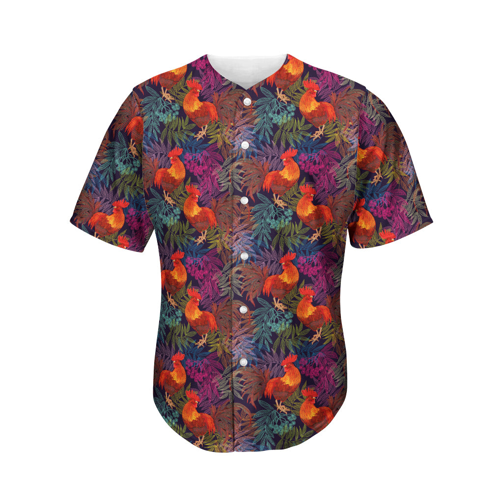 Rooster And Rowan Pattern Print Men's Baseball Jersey