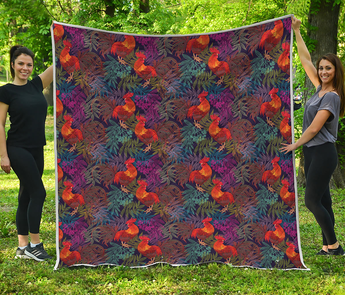 Rooster And Rowan Pattern Print Quilt