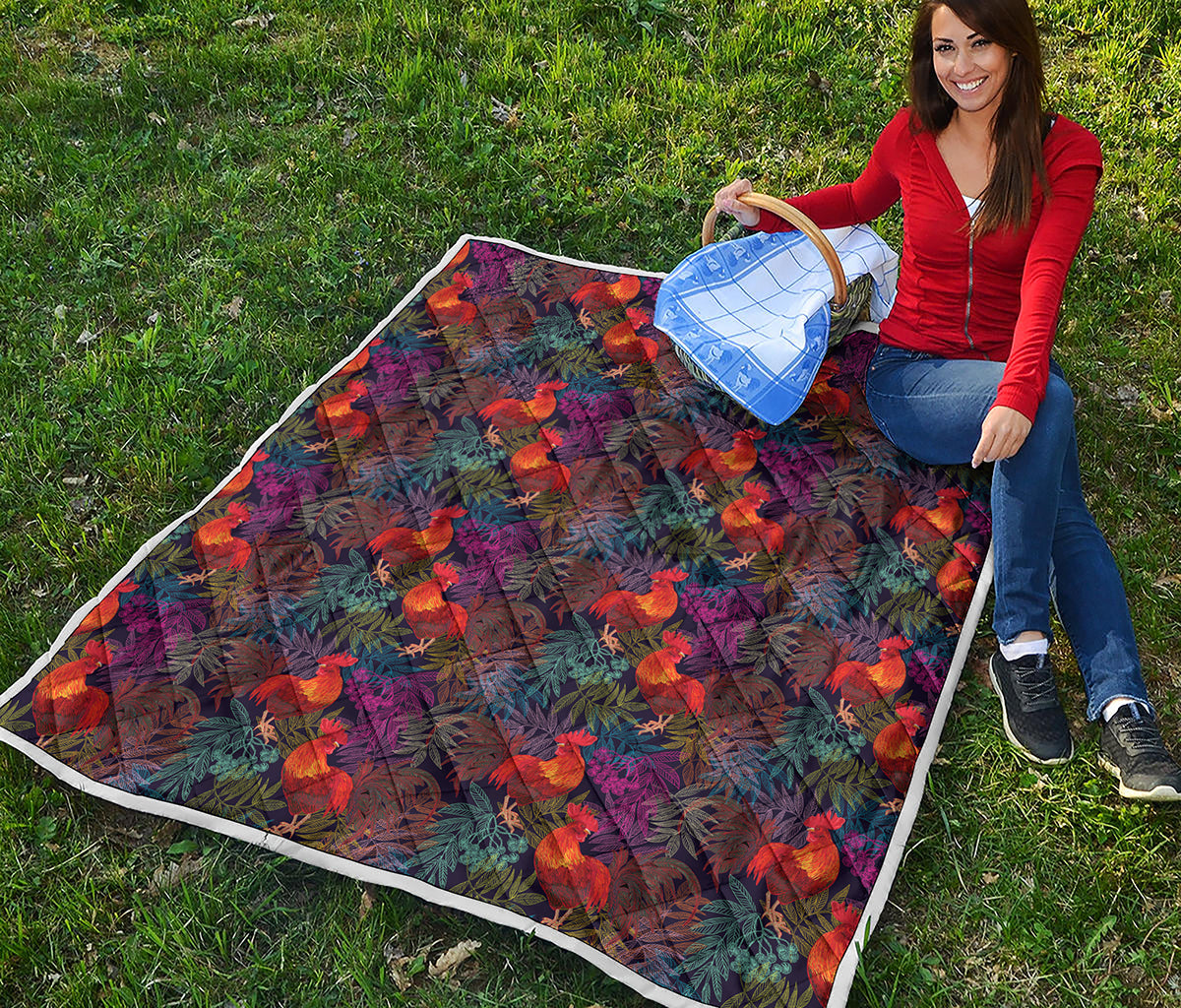 Rooster And Rowan Pattern Print Quilt