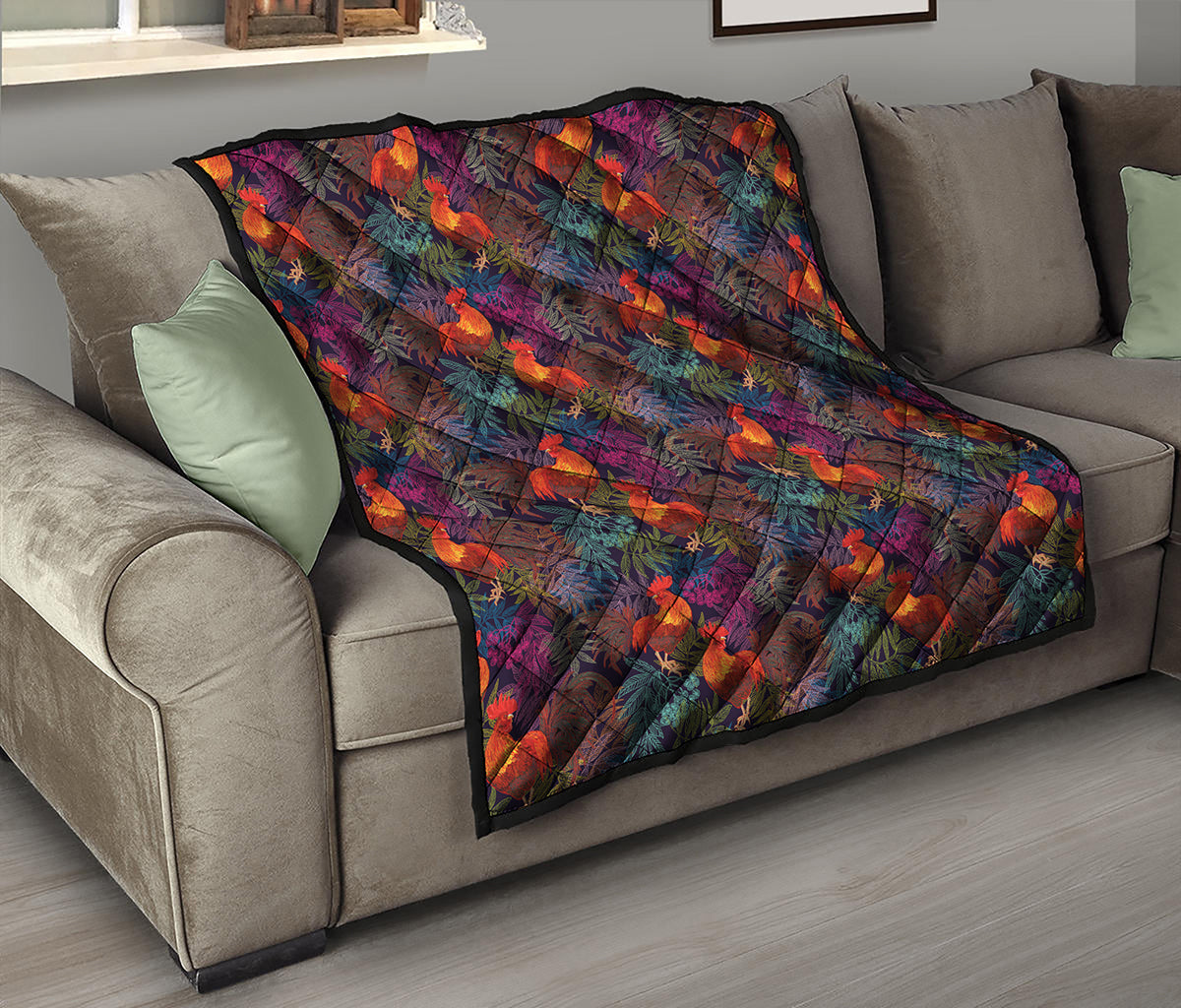 Rooster And Rowan Pattern Print Quilt