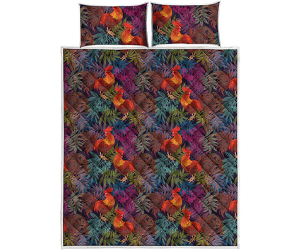 Rooster And Rowan Pattern Print Quilt Bed Set
