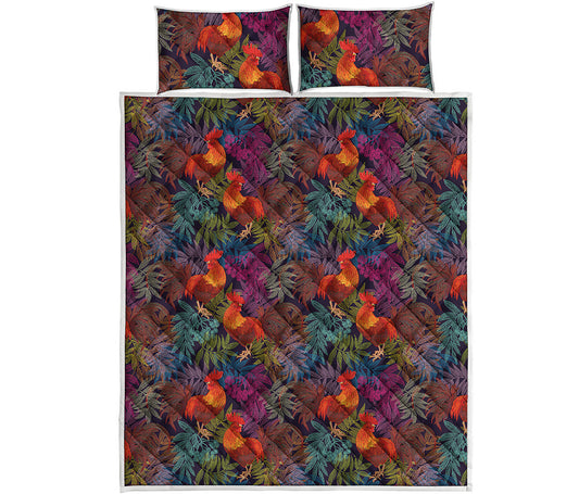Rooster And Rowan Pattern Print Quilt Bed Set