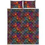Rooster And Rowan Pattern Print Quilt Bed Set