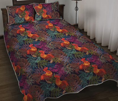 Rooster And Rowan Pattern Print Quilt Bed Set