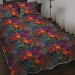 Rooster And Rowan Pattern Print Quilt Bed Set
