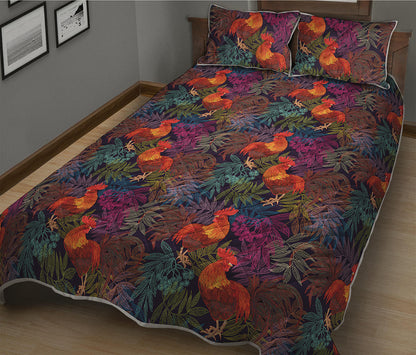 Rooster And Rowan Pattern Print Quilt Bed Set