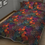 Rooster And Rowan Pattern Print Quilt Bed Set