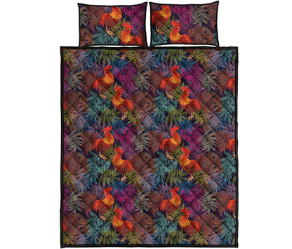Rooster And Rowan Pattern Print Quilt Bed Set