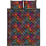 Rooster And Rowan Pattern Print Quilt Bed Set