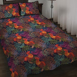 Rooster And Rowan Pattern Print Quilt Bed Set