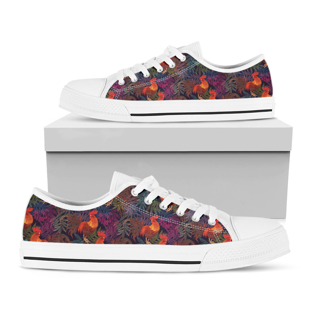 Rooster And Rowan Pattern Print White Low Top Shoes