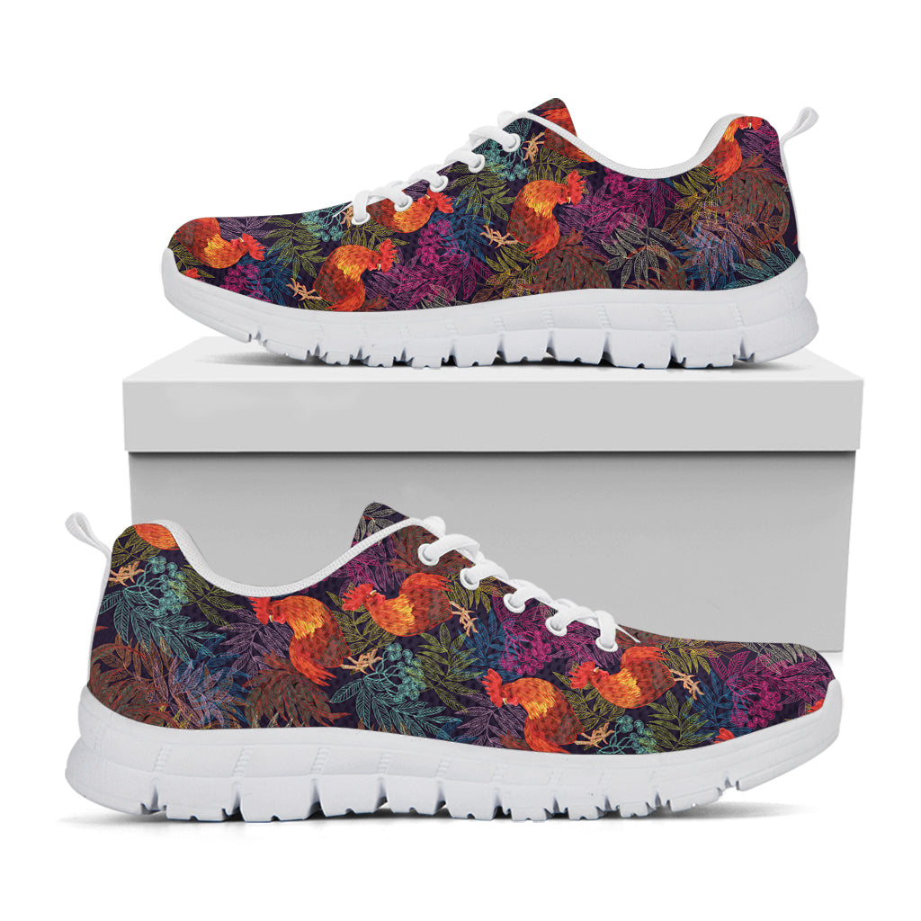 Rooster And Rowan Pattern Print White Sneakers