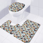 Rooster And Snowflake Pattern Print 3 Piece Bath Mat Set