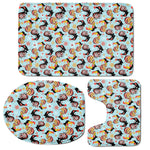 Rooster And Snowflake Pattern Print 3 Piece Bath Mat Set