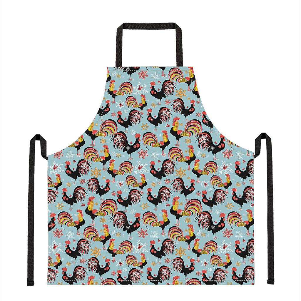 Rooster And Snowflake Pattern Print Apron