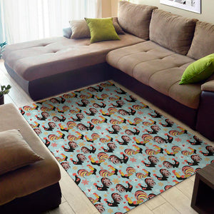 Rooster And Snowflake Pattern Print Area Rug