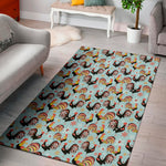 Rooster And Snowflake Pattern Print Area Rug