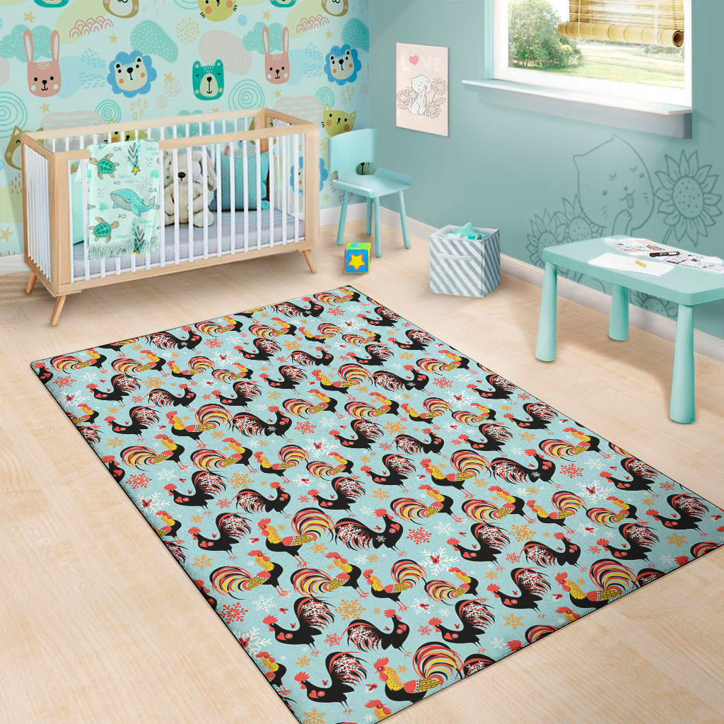 Rooster And Snowflake Pattern Print Area Rug