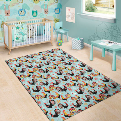 Rooster And Snowflake Pattern Print Area Rug
