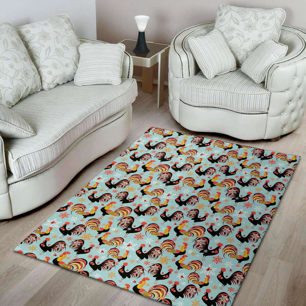 Rooster And Snowflake Pattern Print Area Rug