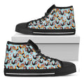 Rooster And Snowflake Pattern Print Black High Top Sneakers