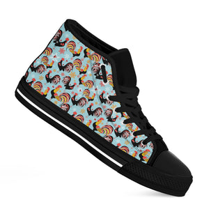 Rooster And Snowflake Pattern Print Black High Top Shoes