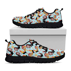 Rooster And Snowflake Pattern Print Black Sneakers