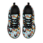 Rooster And Snowflake Pattern Print Black Sneakers