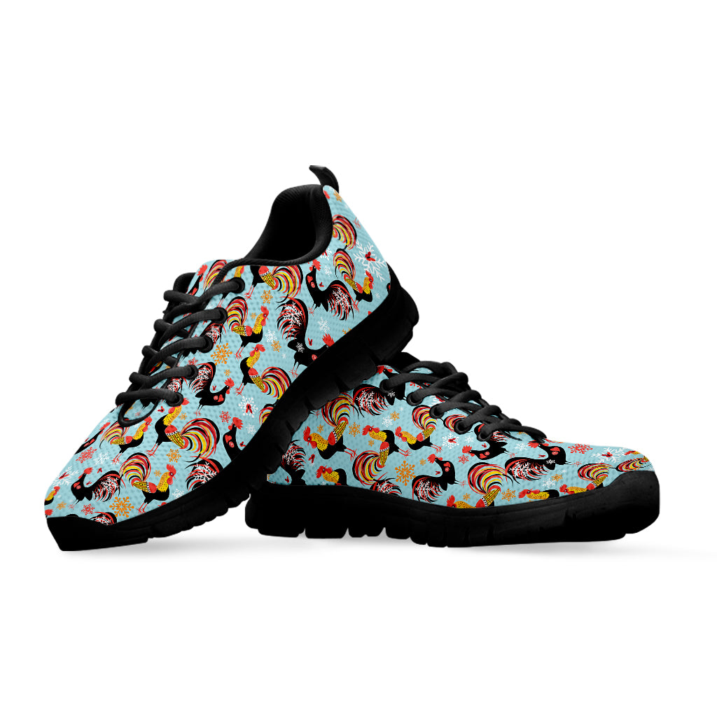 Rooster And Snowflake Pattern Print Black Sneakers