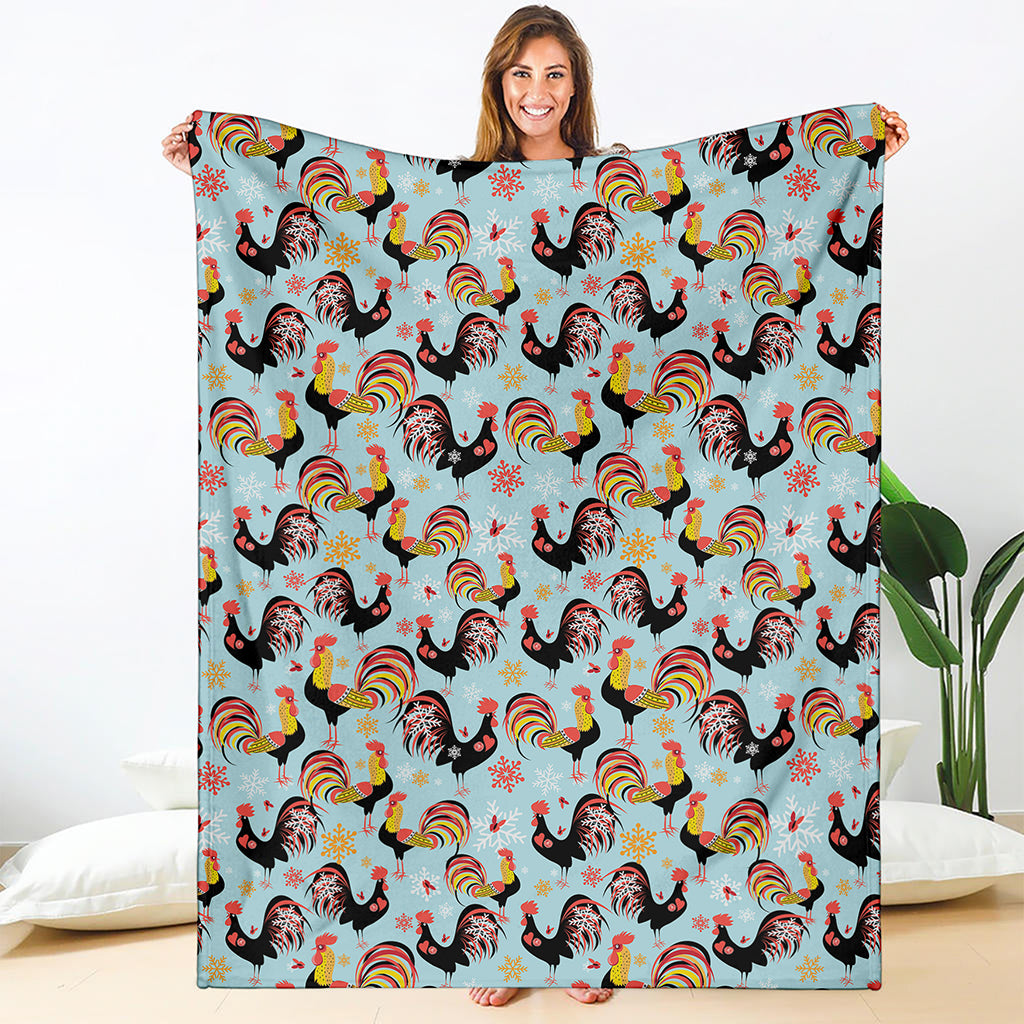 Rooster And Snowflake Pattern Print Blanket