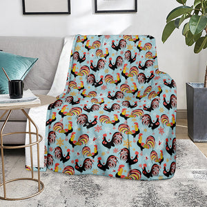 Rooster And Snowflake Pattern Print Blanket