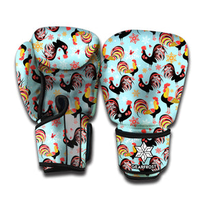 Rooster And Snowflake Pattern Print Boxing Gloves