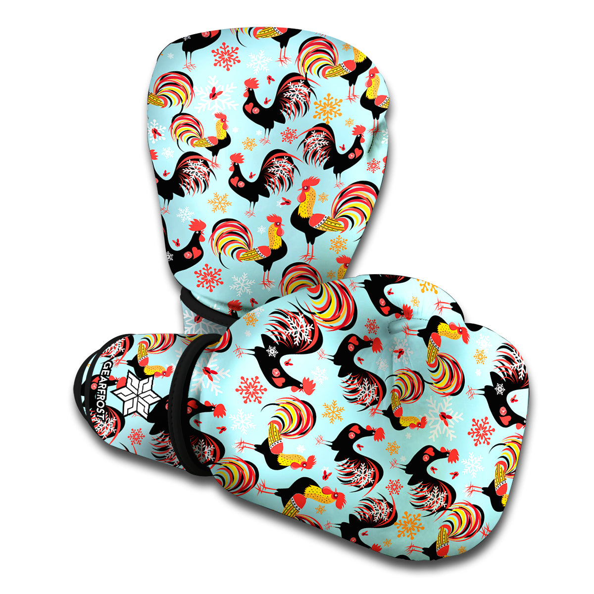 Rooster And Snowflake Pattern Print Boxing Gloves