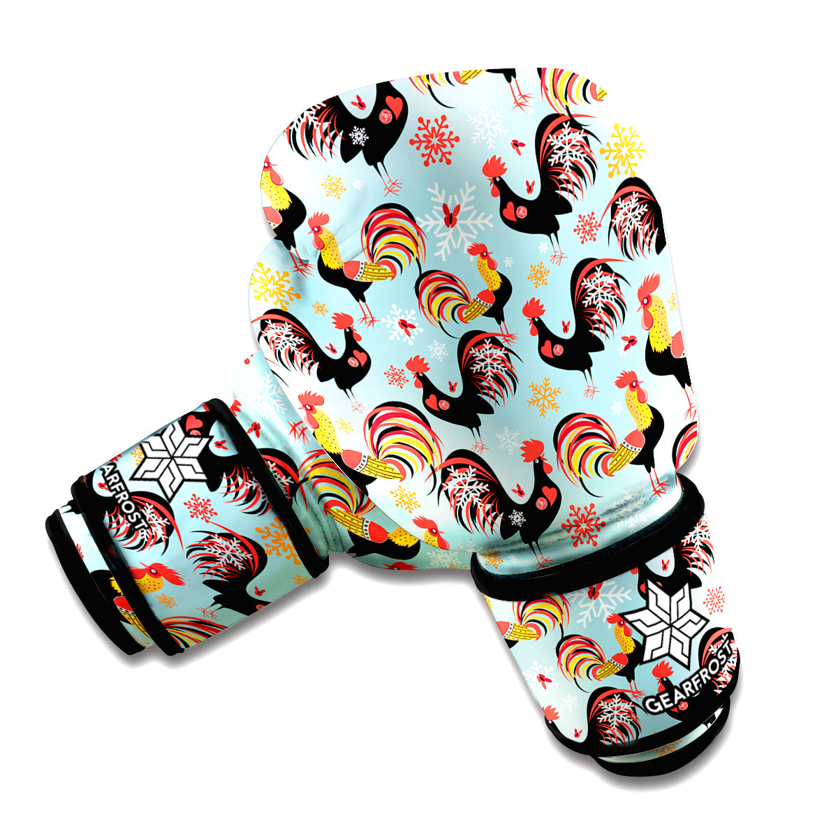 Rooster And Snowflake Pattern Print Boxing Gloves