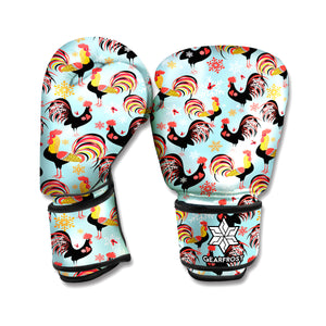 Rooster And Snowflake Pattern Print Boxing Gloves