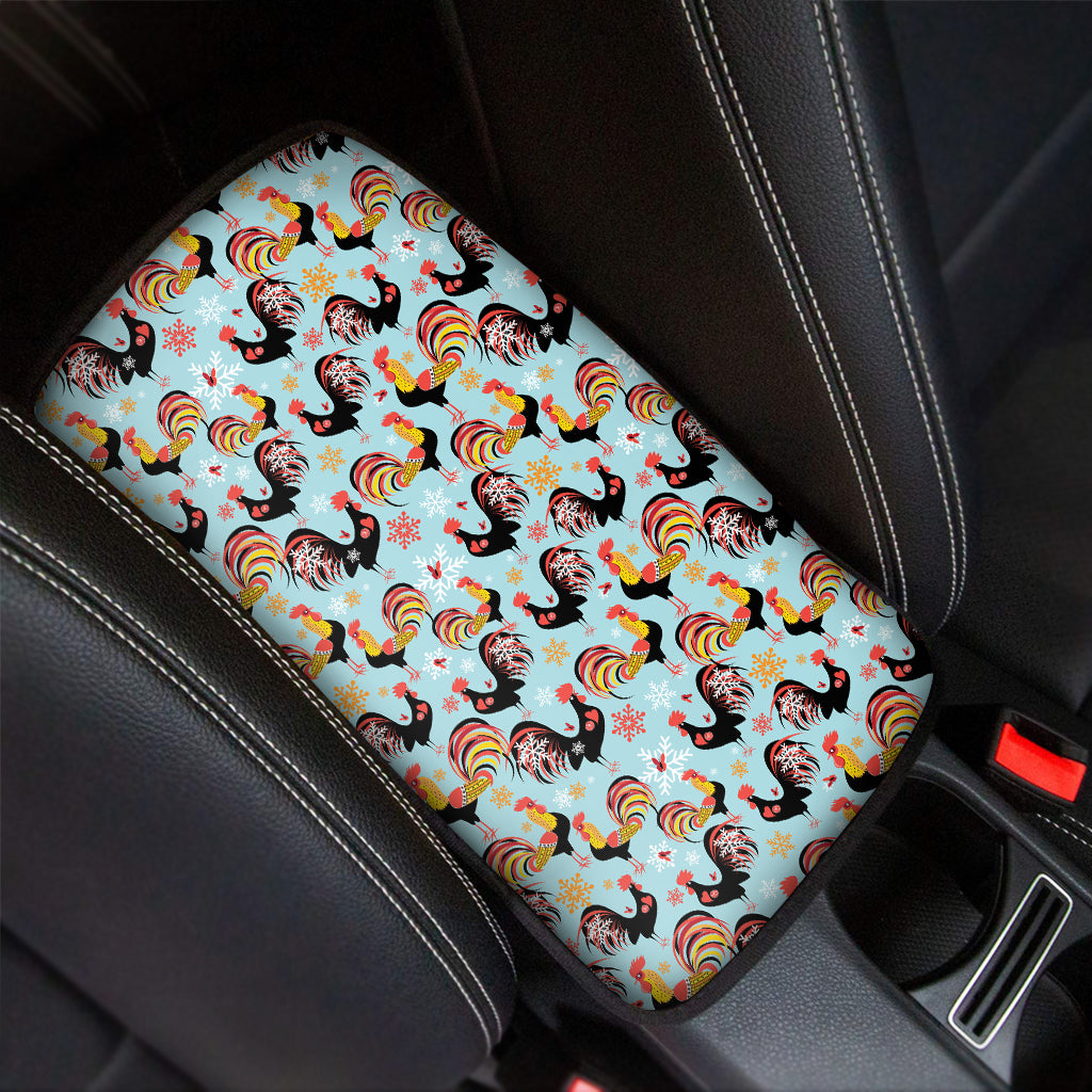 Rooster And Snowflake Pattern Print Car Center Console Cover